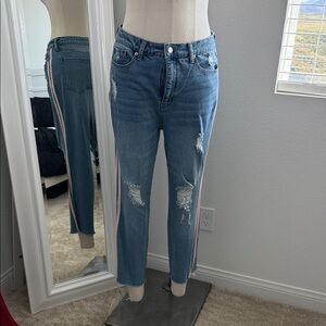 Wild Fable Blue Distressed Cropped Jeans with Pink Stripes